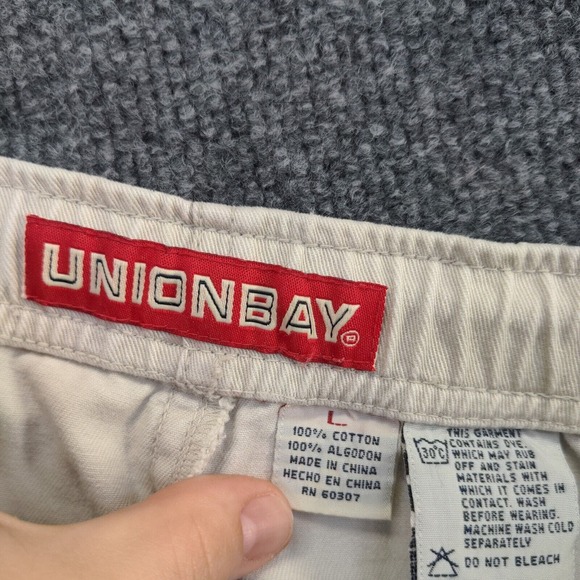 UnionBay Men's Cargo Shorts Cream Size L 100% Cotton Pockets Drawstrings - Picture 12 of 13